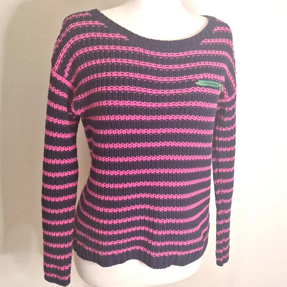 Tommy Hilfiger cotton  chuncky knit Y2K stripped crew neck sweater SZ S - Picture 1 of 6